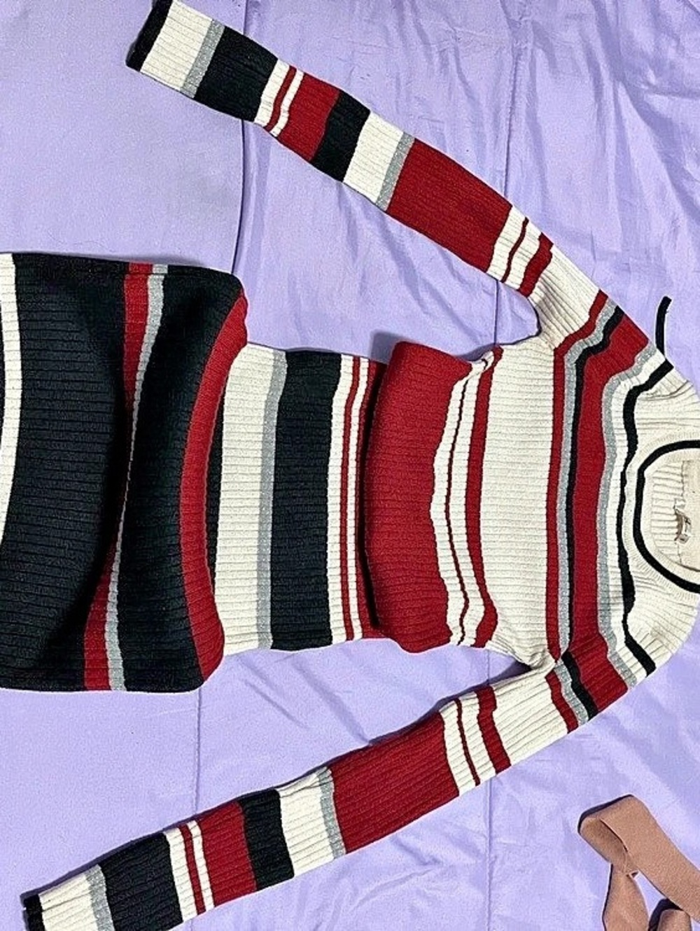 Free People Striped Knit Sweater in Red & Black Size Small